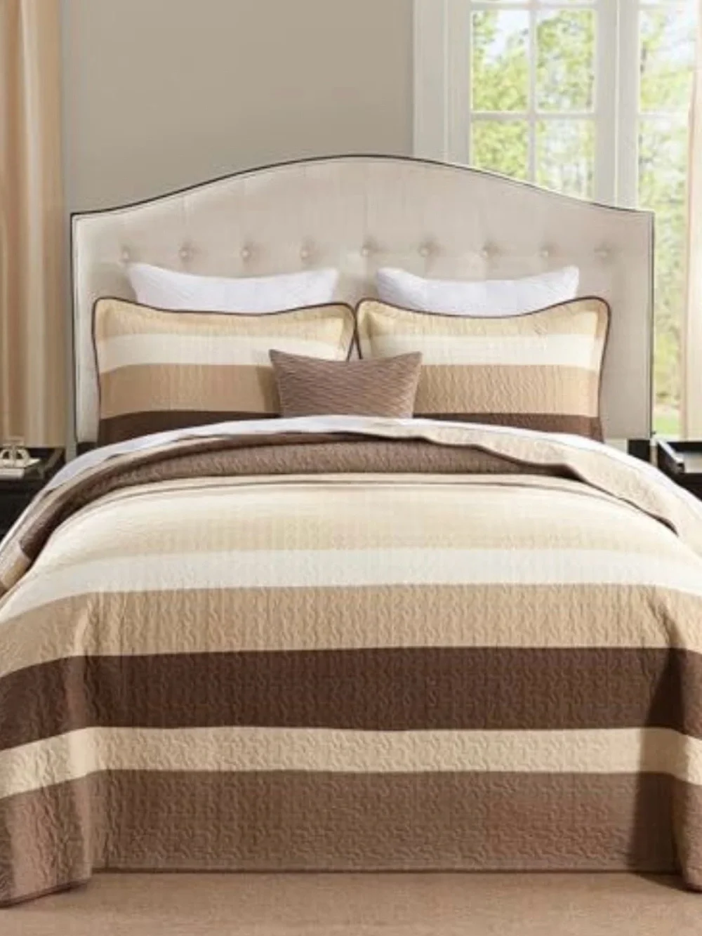 Neutral Taupe and Cream Quilted Bedspread Set - Classic Home Bedding